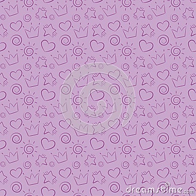 Pattern with crowns, hearts, stars and curls Stock Photo