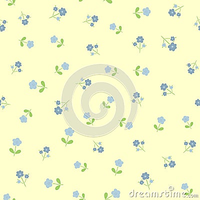 Repeated cute flowers with leaves. Seamless floral pattern for feminine and girlish design. Vector Illustration