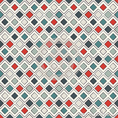 Repeated diamonds and lines background. Geometric motif. Seamless surface pattern with retro colors rhombuses ornament. Vector Illustration