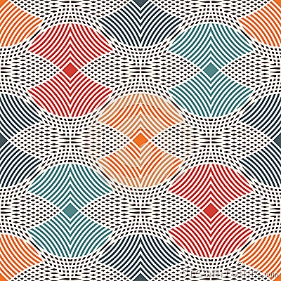 Repeated hatched overlapping circles seamless pattern. Openwork surface texture. Round links motif. Delicate background Vector Illustration