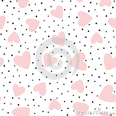 Repeated hearts and polka dot. Cute romantic seamless pattern. Vector Illustration