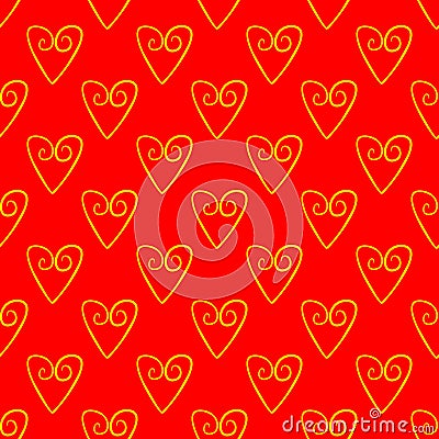 Repeated outlines of hearts drawn by hand. Cute seamless pattern. Sketch, doodle, scribble. Vector Illustration