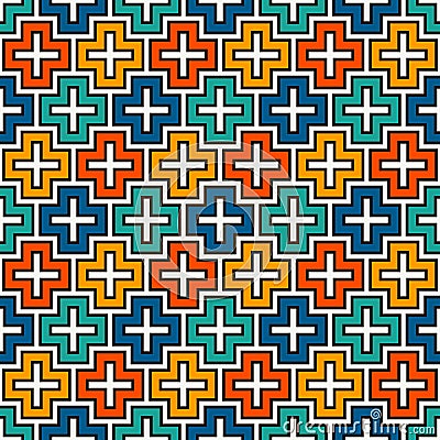 Repeated puzzle mosaic abstract background. Seamless pattern with simple geometric ornament. Bright kids surface texture Vector Illustration