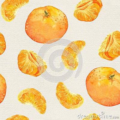 Repeated seamless pattern with mandarin orange fruits on paper texture Stock Photo