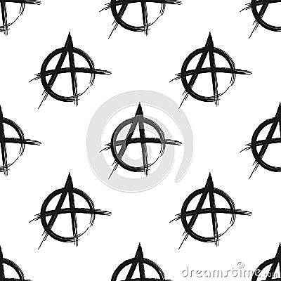 Repeated sign of anarchy. Seamless pattern. Painted by hand with rough brush. Vector Illustration