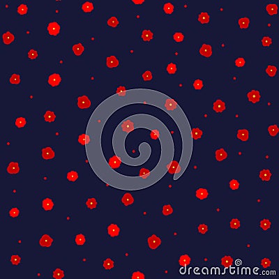 Repeated small cute flowers and round dots. Simple floral seamless pattern. Vector Illustration