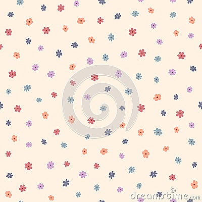 Repeated small cute flowers. Simple floral seamless pattern. Endless feminine print. Vector Illustration