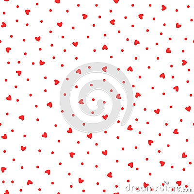 Repeated small hearts and polka dot. Cute romantic seamless pattern. Vector Illustration