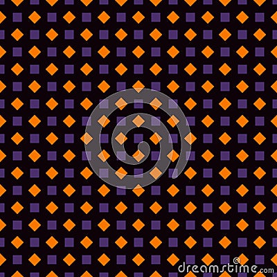 Repeated squares and diamonds abstract background. Geometric motif. Seamless pattern in Halloween traditional colors. Vector Illustration