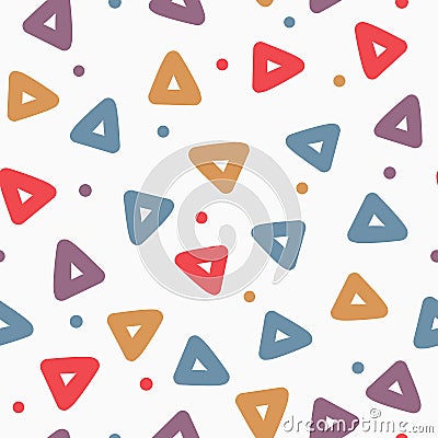 Repeated triangles and round dots. Geometric seamless pattern. Drawn by hand, sketch, doodle. Vector Illustration