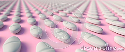 Repeated white tablets on pink background, 3d illustration Cartoon Illustration