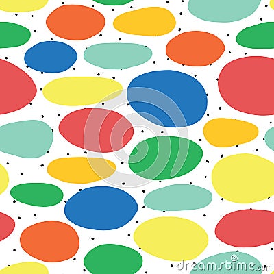 Repeating abstract kids background with organic dot shapes blue, red, yellow, green, orange. Seamless vector pattern Vector Illustration
