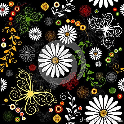 Repeating floral black pattern Vector Illustration