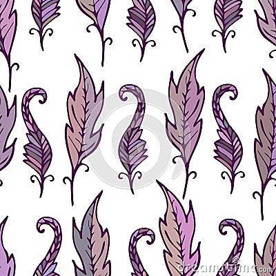 Repeating floral and feather pattern. Seamless texture. Vector Illustration