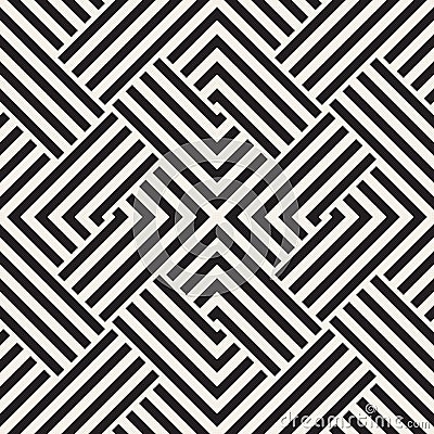 Repeating Geometric Stripes Tiling. Vector Seamless Monochrome Pattern Vector Illustration