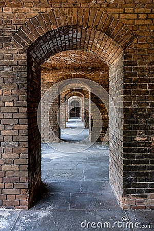 Repeating Narrow Archways in Brick Fort Stock Photo