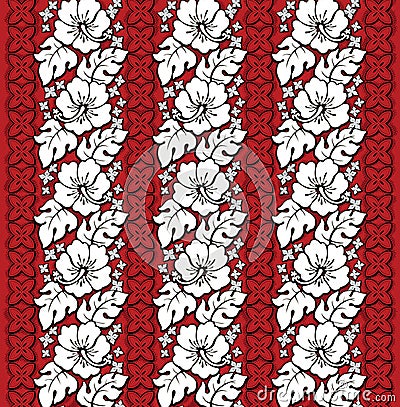 Hawaiian Floral Pattern Red and White Vector Illustration