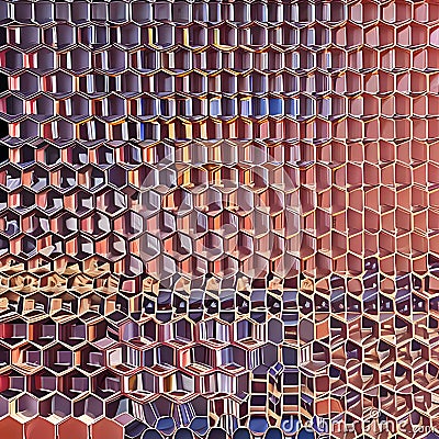 A repeating pattern of hexagons in shades of pink and orange, forming a honeycomb design2, Generative AI Stock Photo