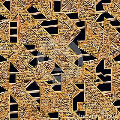 A repeating pattern of overlapping triangles in shades of yellow and orange, resembling a mandala2, Generative AI Stock Photo
