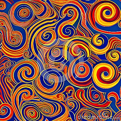 A repeating pattern of spirals in warm, bright colors like orange, red, and yellow3, Generative AI Stock Photo