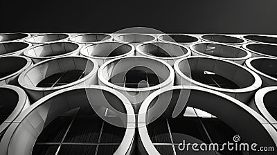 The repeating patterns of a series of spherical windows on a steel building create a mesmerizing visual effect against Stock Photo