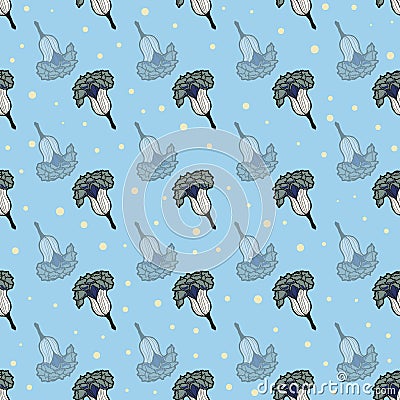 Vector cool blue symbolic flower seamless pattern background. Stock Photo