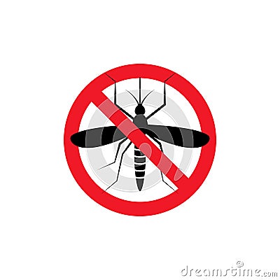 Repellent mosquito stop sign icon. Malaria pest insect anti mosquito warning symbol Vector Illustration