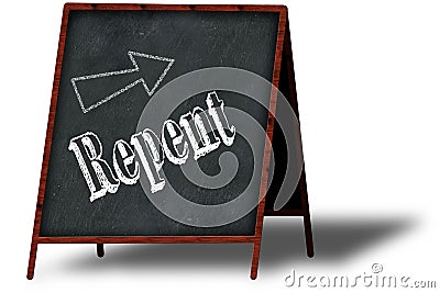 REPENT in chalk on wooden menu blackboard. Stock Photo