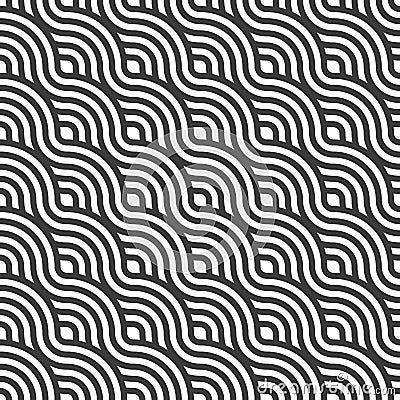 Repetitive Elegant Vector Wavy Deco Pattern. Continuous Line Graphic Circular Lattice Texture. Seamless East Plexus Design Vector Illustration