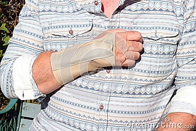 Repetitive strain injury-wrist splint. Carpal tunnel. Stock Photo