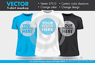 Replace Design with your Design, Change Colors Mock-up T shirt Template Vector Illustration