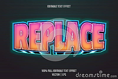 Replace editable text effect 3 dimension emboss neon style Vector Illustration