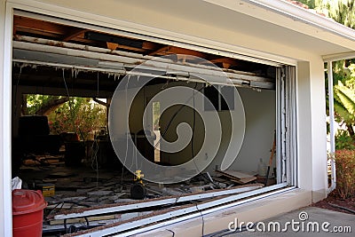 replacement of broken garage door spring Stock Photo