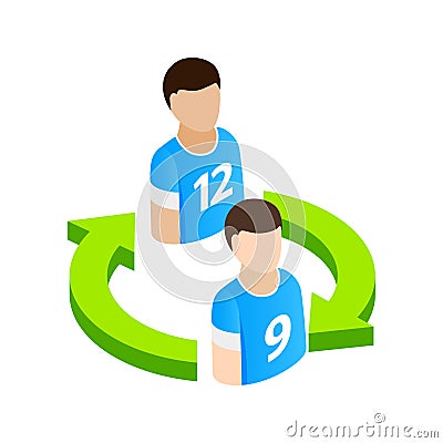 Replacement players in football isometric 3d icon Vector Illustration