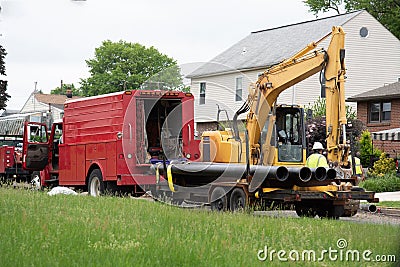 replacement of water pipes on the street Stock Photo