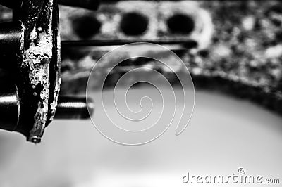 Replacing a bathroom sink faucet with a new assembly. Stock Photo