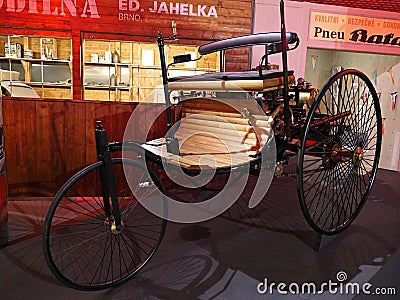 Replica of Benz Patent-Motorwagen tricycle, built in 1885 Editorial Stock Photo