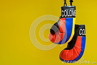 Replica boxing gloves with Columbia label and Country colors. Stock Photo