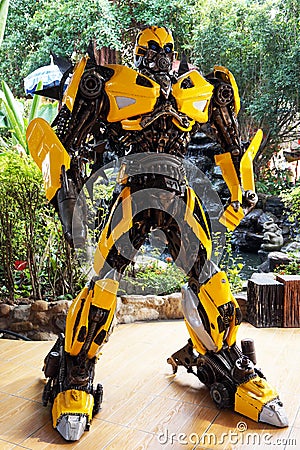 The Replica of Bumblebee robot statue from Transformer at Wat samarn temple Editorial Stock Photo