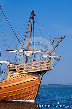 Replica carrack medieval sailing ship. Editorial Stock Photo