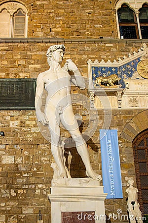 Replica of David's statue sculpted by italian artist Michelangelo. Editorial Stock Photo