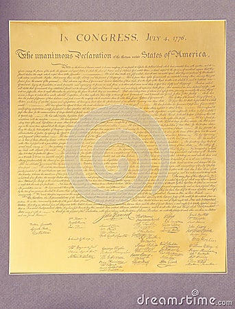 Replica of Declaration of Independence Editorial Stock Photo