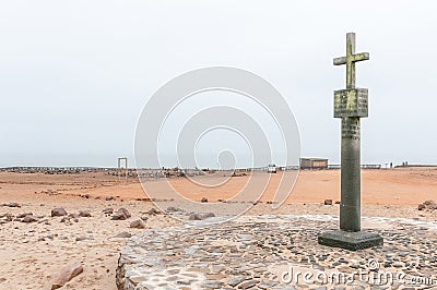 Replica of Diogo Cao cross at Cape Cross seal colony Editorial Stock Photo