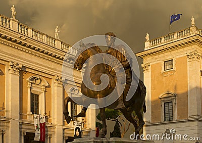 Replica of Equestrian Statue of Marcus Aurelius Editorial Stock Photo
