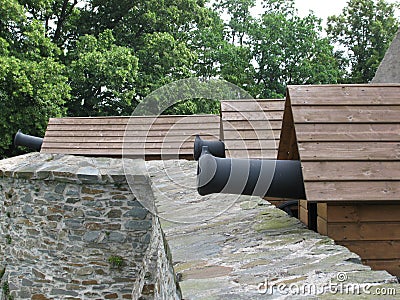 Replica of historic cannons at the castle Stock Photo