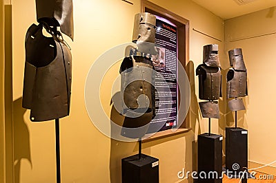 Replica Kelly Gang suits of armour in the Ned Kelly Vault, Beechworth Editorial Stock Photo
