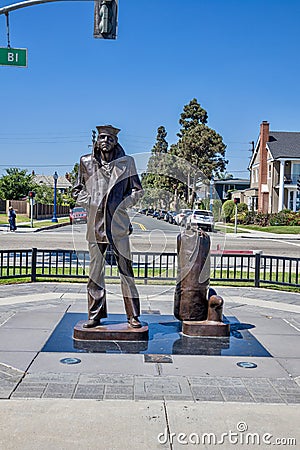 The Lone Sailor statue in Long Beach, California Editorial Stock Photo