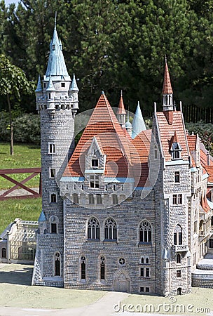 Replica of Moszna Castle, Miniature Park `Dream world`, Inwald, Poland Editorial Stock Photo