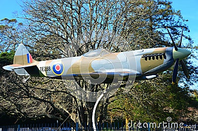 Replica Spitfire Fighter Plane, Memorial Park, Hamilton New Zealand Editorial Stock Photo