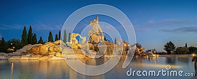 Replica of the Trevi Fountain at dusk in the town of Torrejon de Ardoz, Madrid, Spain Editorial Stock Photo